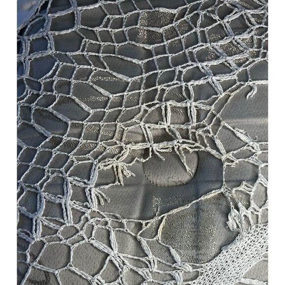 Hand-Crocheted Round Lace Tablecloth With 12” Linen Blend Center 40" Diameter - Picture 3 of 8